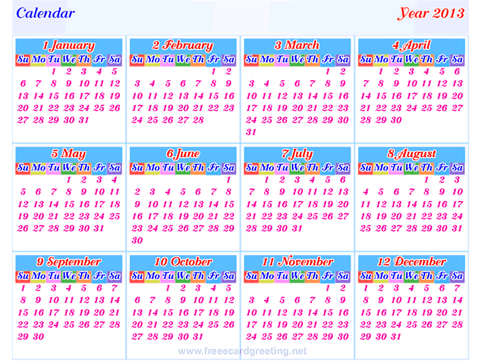 calendar 2013