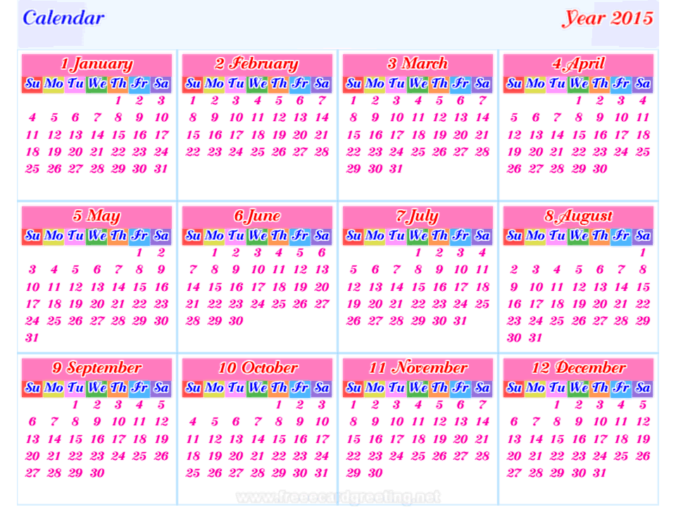 calendar 2015 horizontal
