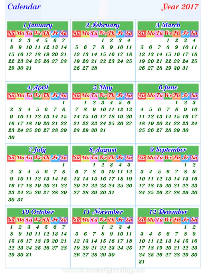 calendar 2017 vertical
