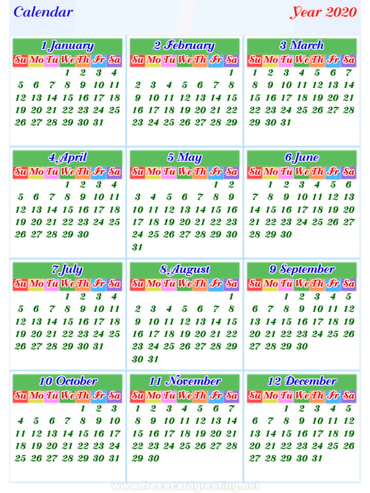 calendar 2020 vertical
